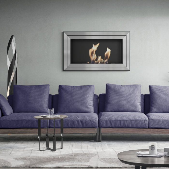 Væghængt biopejs som også kan indbygges. Smuk med sin rustfri stål front. Model 910